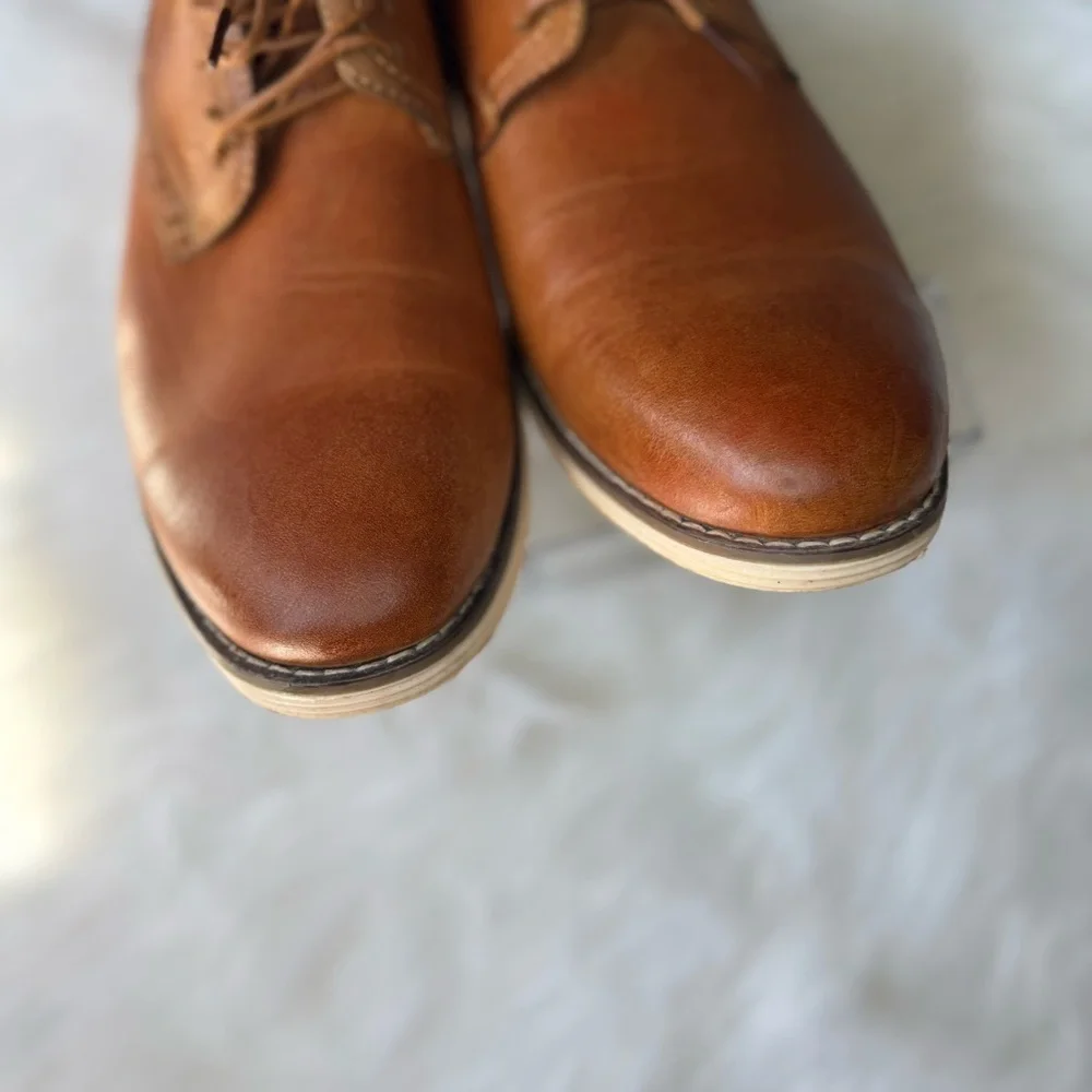 Vostey Tan Brown Leather‎ Oxfords Business Casual Dress Shoes for Men Size US9